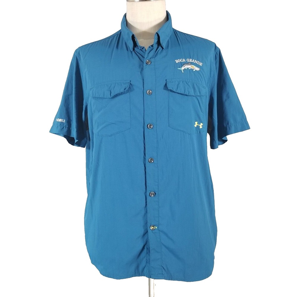 Under Armor heat gear shirt men's medium Blue short sleeve boca grande tarpon